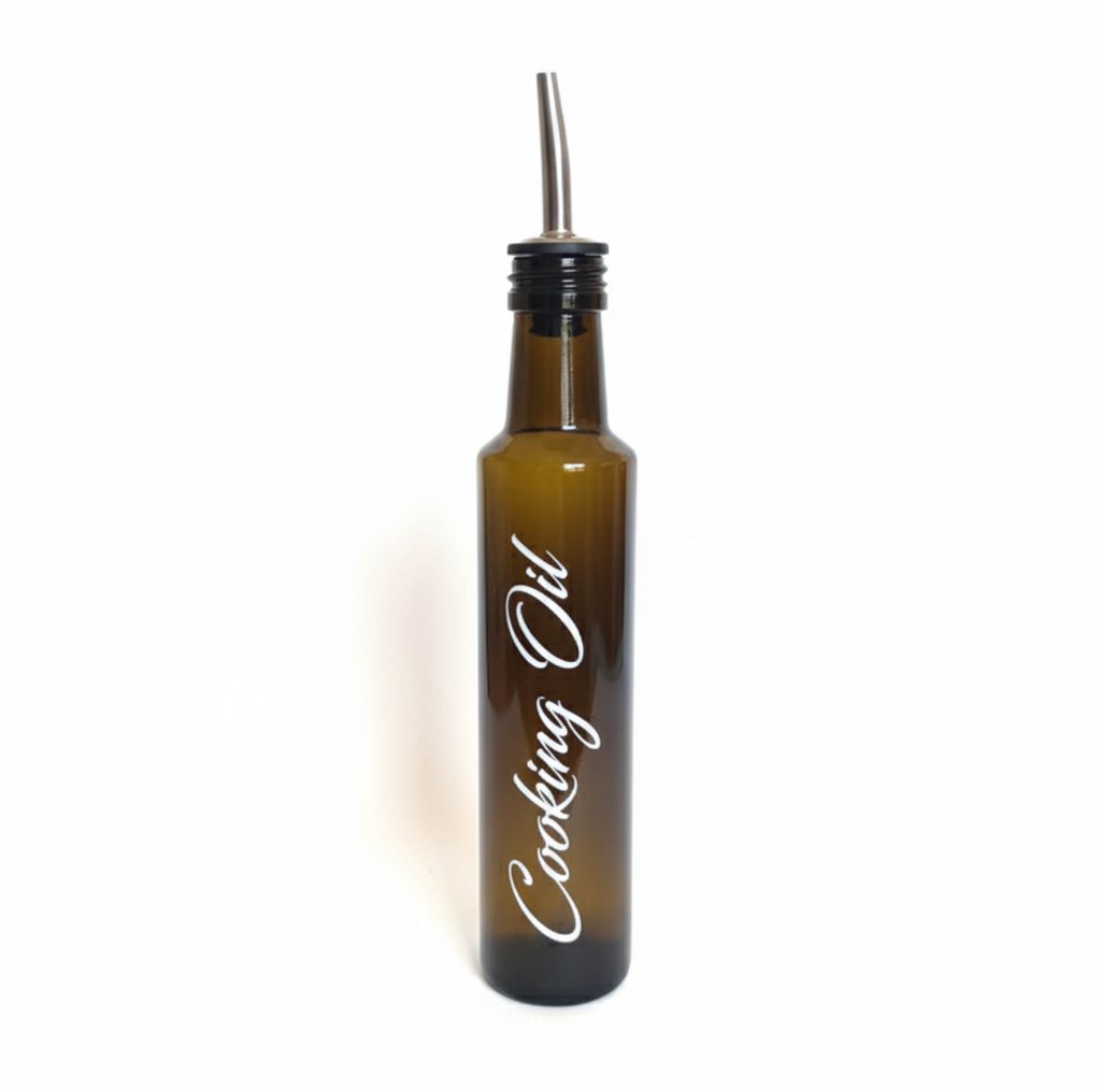 250ml Amber Glass Cooking oil bottle with Stainless steel pourer 
